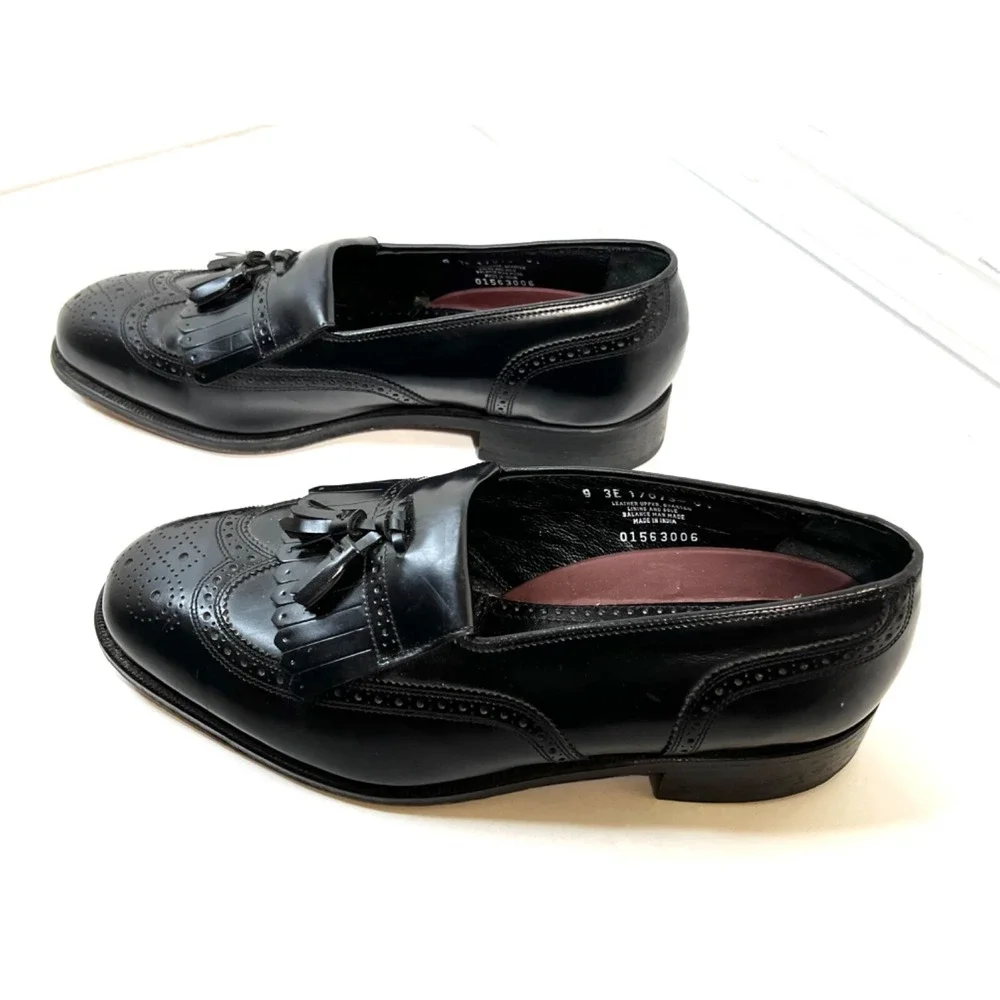 FLORSHEIM Mens Shoe Sz.9 3E Lexington Tassel Black Leather Wing-Tip 17073-01